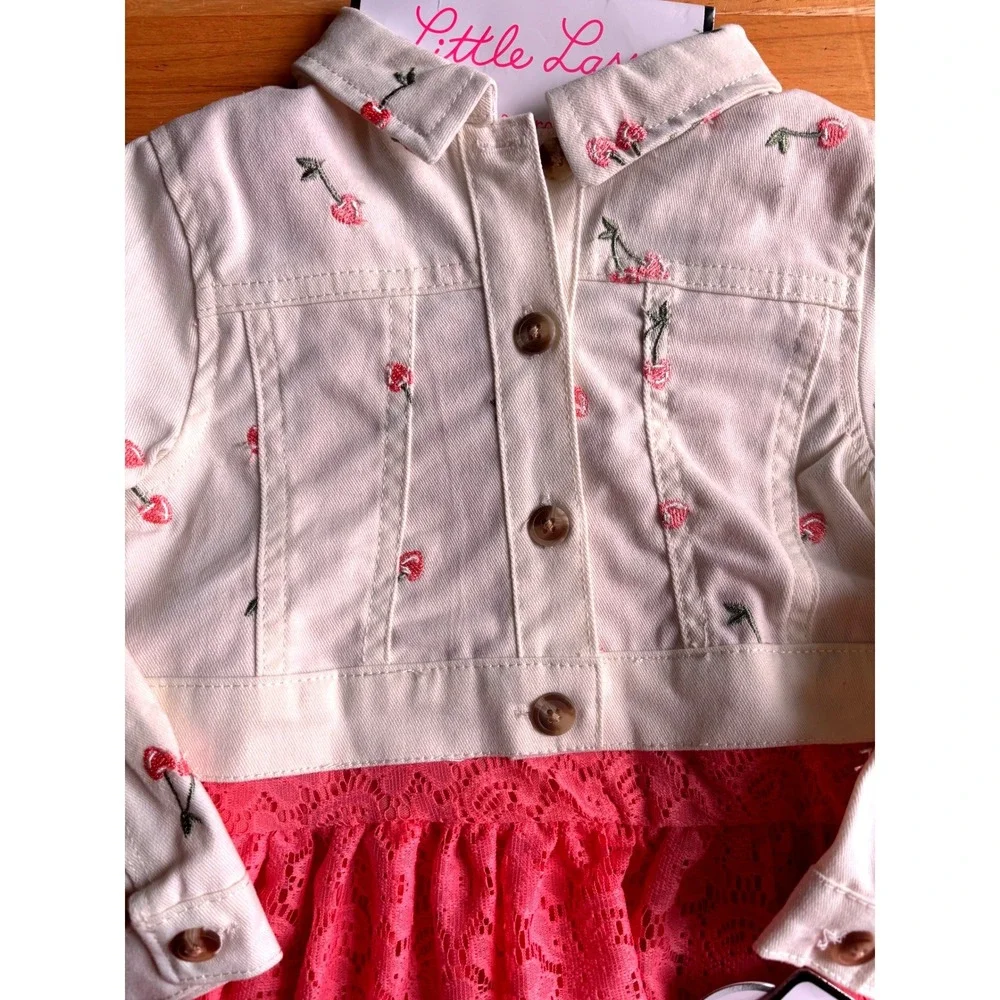 3pc Dress Set Toddler 24M Pink White NWT Cherry Blossom Lace Jacket NWT